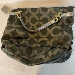 Coach Shoulder Bag in Black and Metallic Brown Signature C